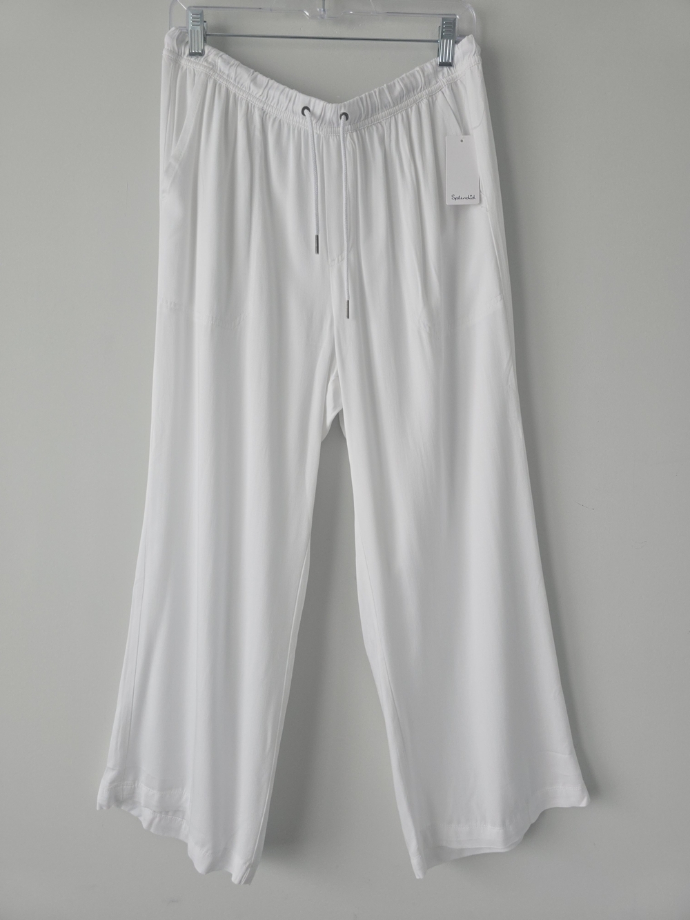 Splendid Cropped Wide Leg Pants Womens Large White Pockets Elastic Waist NWT